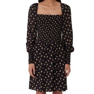 Maje / Rithik smocked floral mini dress Black